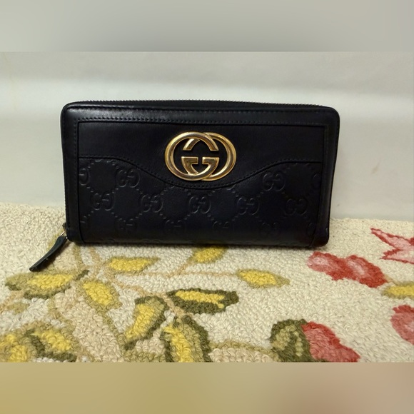 Unisex GUCCI Guccissima Signature Sukey Zip Around Wallet Black - Picture 15 of 16